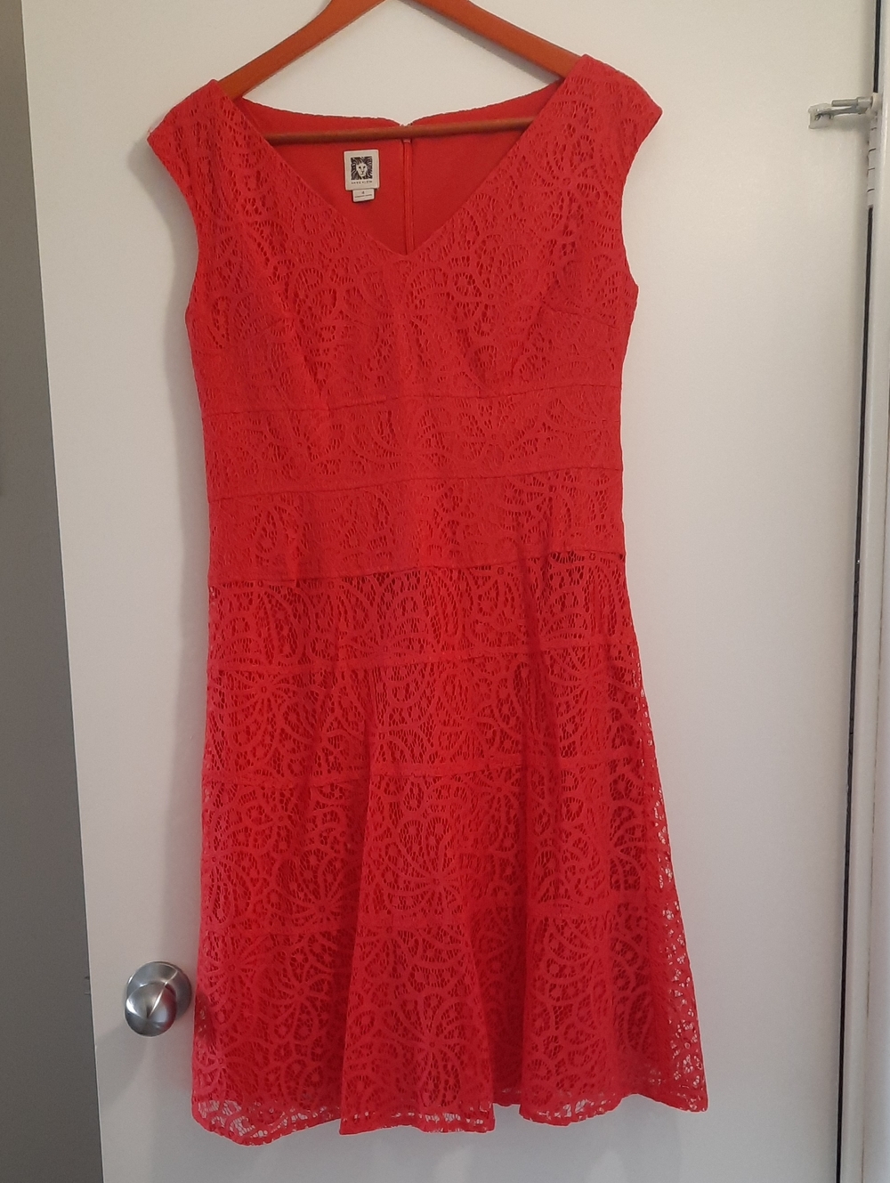 Anne Klein Coral-Red Lace Midi Dress